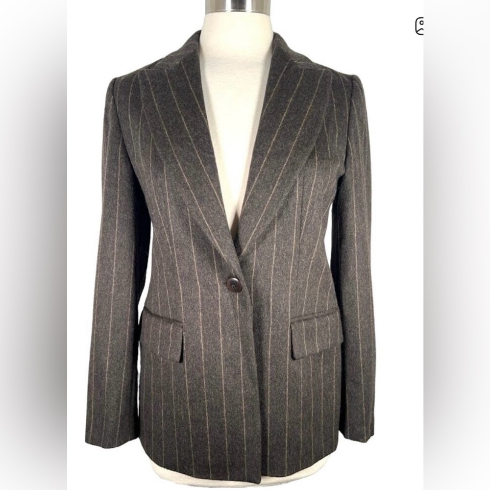 MaxMara Wool Angora Chocolate Pinstripe Blazer